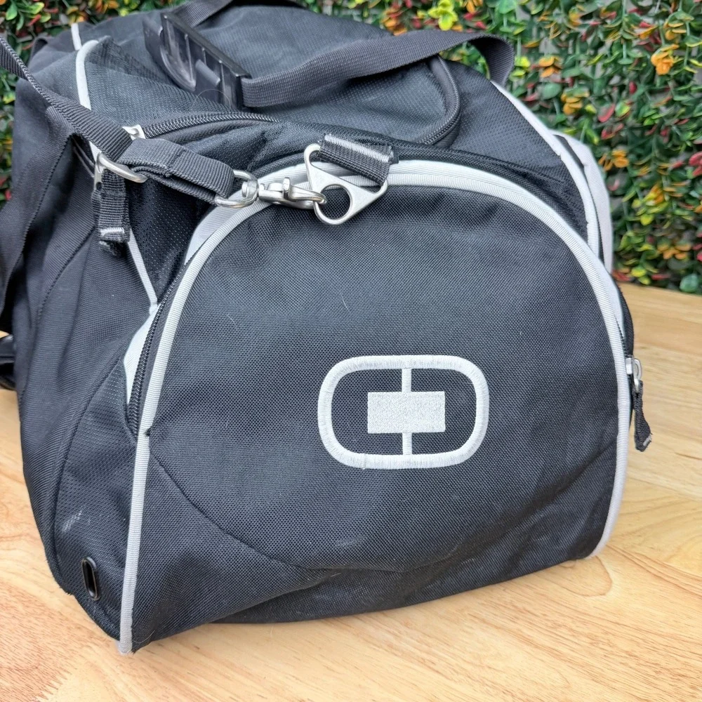 OGIO All Terrain Black Silver Athletic Duffel Bag Padded Strap Travel Gym Bag